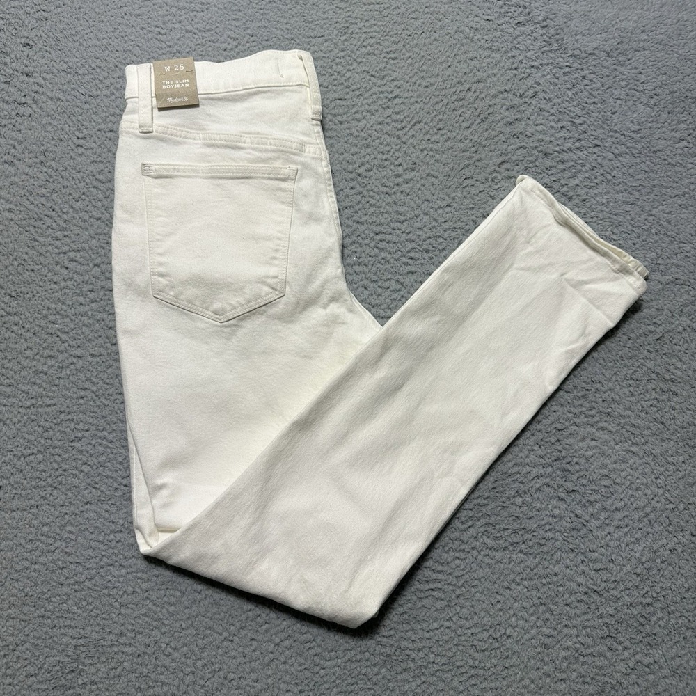 Madewell Slim Boyjean Jeans Women's 25 White Stretch Denim Distressed Pants
